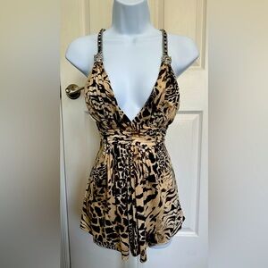 Sexy Sky brand animal print top, jaguar crystal stones strap. Sz small.